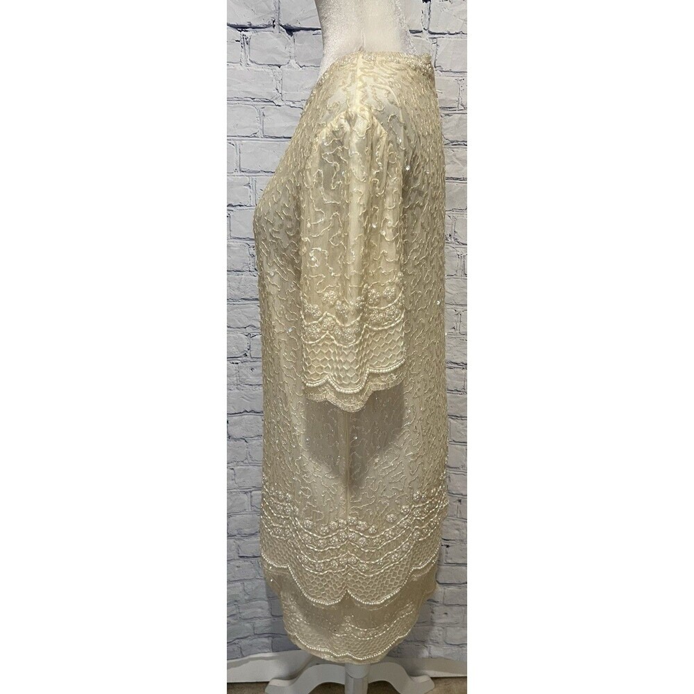Silky Nights New York Vintage Beaded Dress 80s Silk Cocktail Formal Dress Large - Picture 4 of 13
